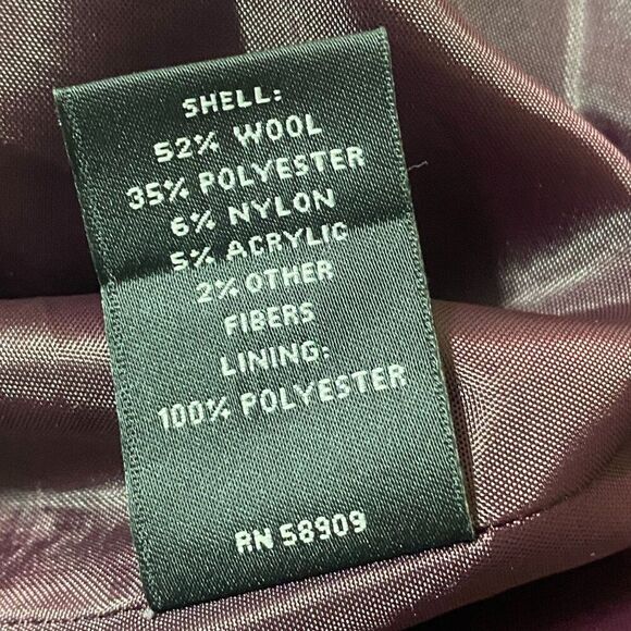 Preston & York Twill Wool Peacoat Size 12 Deep Maroon - Picture 9 of 9